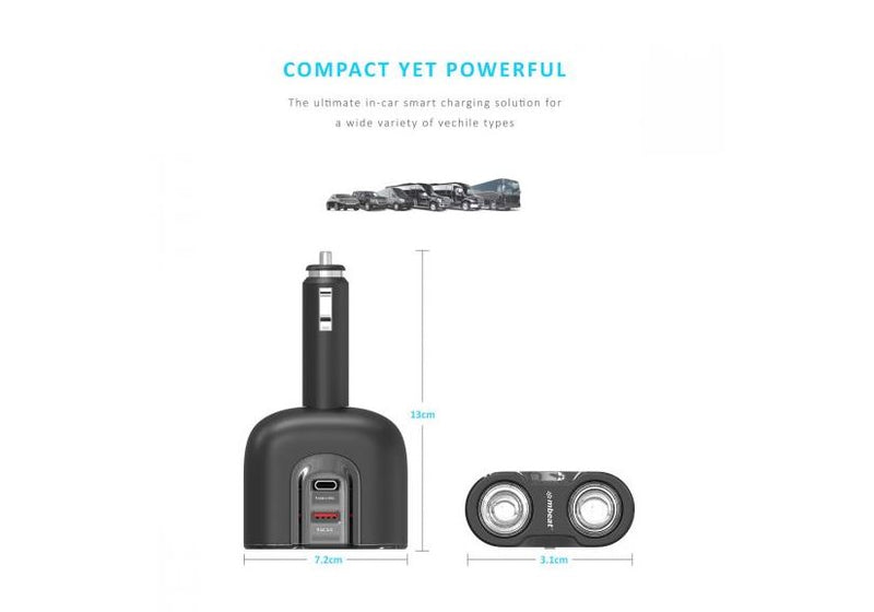 Gorilla Power Dual Port USB-C PD & QC3.0 Car Charger with Cigar Lighter Splitter