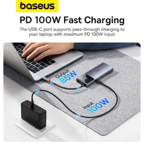 Baseus Metal Gleam Series II 6-in-1 USB HUB Space Grey（USB-C to 1*HDMI4K@60Hz+1*USB-C（10Gbps)+2*USB-A(10Gbps)+1*RJ45+1*USB-C（PD) ）