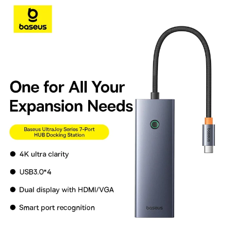 Baseus UltraJoy Series 7-Port HUB Docking Station Space Grey（Type-C to HDMI4K@60Hz*1+USB3.0*3+PD*1+SD/TF*1 ）