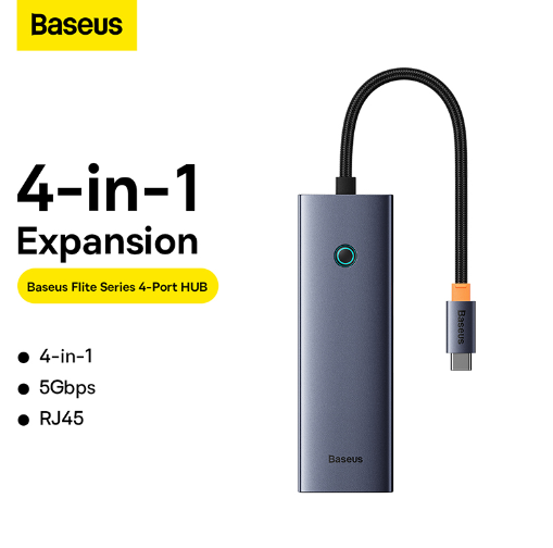 OS-Baseus UltraJoy Series 4-Port HUB Space Grey（Type-C to USB3.0*4）