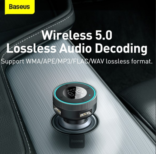 Baseus FM Transmitter & Car Wireless  Charger (Wireless 5.0+5V/3.4A) Black