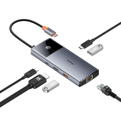 Baseus Metal Gleam Series II 6-in-1 USB HUB Space Grey（USB-C to 1*HDMI4K@60Hz+1*USB-C（10Gbps)+2*USB-A(10Gbps)+1*RJ45+1*USB-C（PD) ）