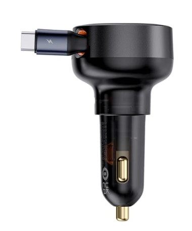 Baseus Enjoyment Pro Car Charger C+Retractable Type-C Cable 60W Cluster Black