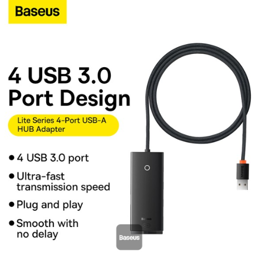 Baseus Lite Series 4-Port Type-C HUB Adapter (Type-C to USB 3.0*4) 25cm Black