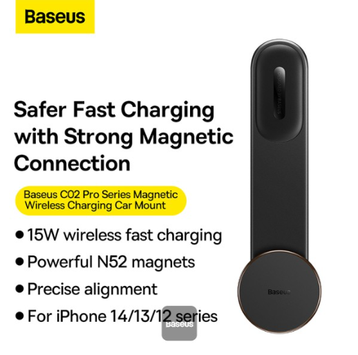 Baseus C02 Pro Series Magnetic Wireless Charging Car Phone Mount Black