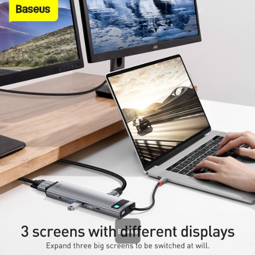 Baseus UltraJoy Series 10-Port HUB Docking Station Space Grey（Type-C to HDMI4K@60Hz*1+VGA*1+USB 3.0*3+PD*1+RJ45*1+SD/TF*1+3.5mm*1）