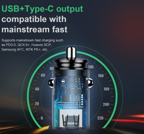 Baseus Circular Plastic A+C 30W PPS Car Charger Black