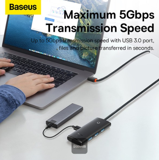 Baseus Lite Series 4-Port Type-C HUB Adapter (Type-C to USB 3.0*4) 25cm Black