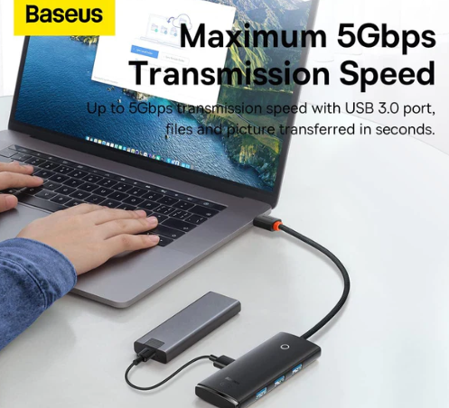 Baseus Lite Series 4-Port USB-A HUB Adapter (USB-A to USB 3.0*4) 25cm Black