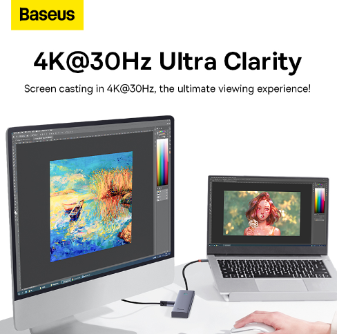 Baseus UltraJoy Series 5-Port HUB AIR Space Grey（Type-C to HDMI4K@60Hz*1+USB3.0*2+PD*1+RJ45*1）