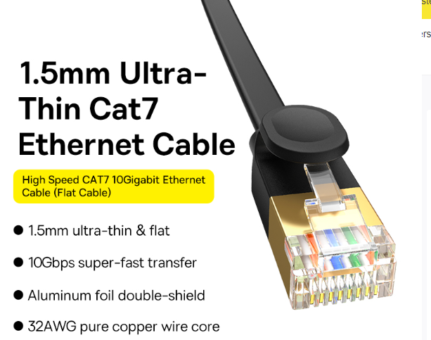 Baseus High Speed CAT7 10Gigabit Ethernet Cable (Flat Cable) 3m Cluster Black