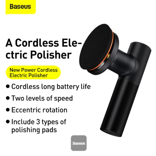 Baseus New Power Cordless Electric Polisher Black(Includes: Flat Foam iPad*1, Waffle Foam Polishing iPad*1, Polishing Wool iPad*1, Type-C Charging Cable Black)