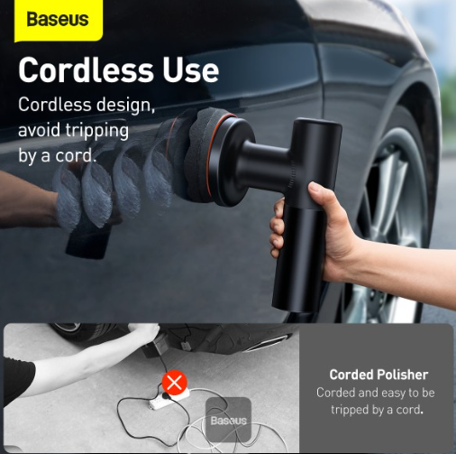 Baseus New Power Cordless Electric Polisher Black(Includes: Flat Foam iPad*1, Waffle Foam Polishing iPad*1, Polishing Wool iPad*1, Type-C Charging Cable Black)