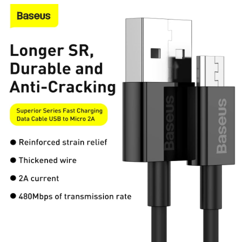 Baseus Superior Series Fast Charging Data Cable USB to Micro 2A 1m Black