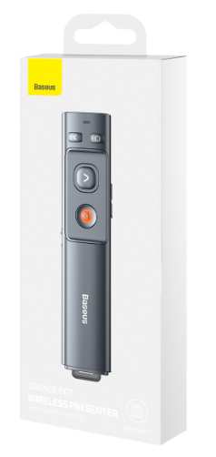 Baseus Orange Dot Wireless Presenter (Red Laser) Grey (powered by AAA Battery)