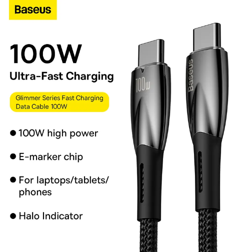 Baseus Glimmer Series Fast Charging Data Cable Type-C to Type-C 100W 1m Black