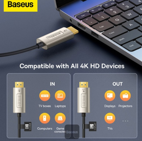 Baseus High Definition Series Optic Fiber HDMI to HDMI 4K Adapter Cable 15m Black