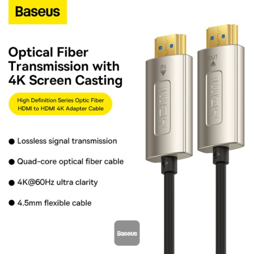 Baseus High Definition Series Optic Fiber HDMI to HDMI 4K Adapter Cable 15m Black