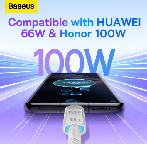 Baseus Explorer Series Fast Charging Cable with Smart Temperature Control USB to Type-C 100W 1m White