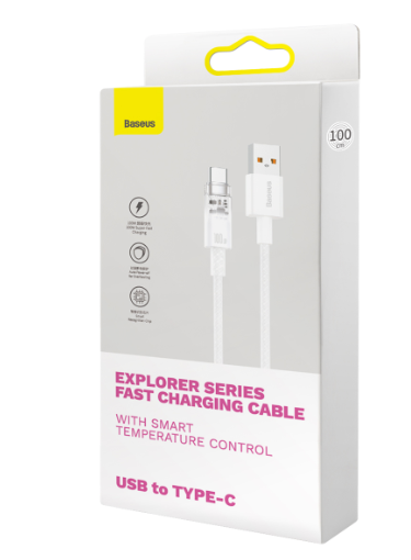 Baseus Explorer Series Fast Charging Cable with Smart Temperature Control USB to Type-C 100W 1m White