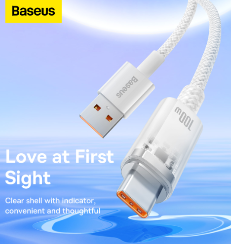 Baseus Explorer Series Fast Charging Cable with Smart Temperature Control USB to Type-C 100W 1m White