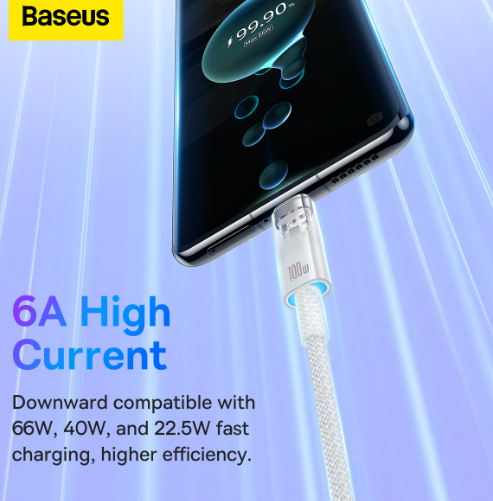 Baseus Explorer Series Fast Charging Cable with Smart Temperature Control USB to Type-C 100W 1m White