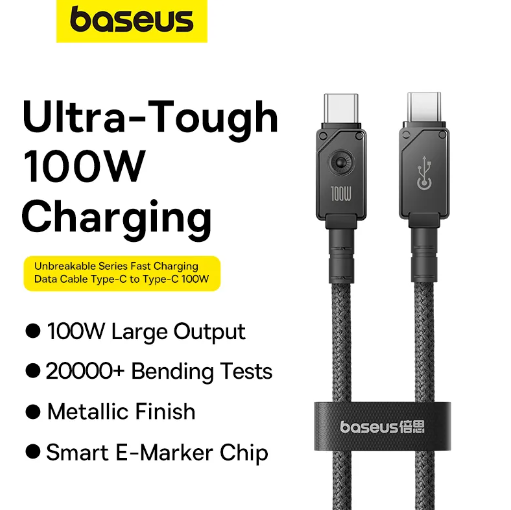 Baseus Unbreakable Series Fast Charging Data Cable Type-C to Type-C 100W 1m Cluster Black