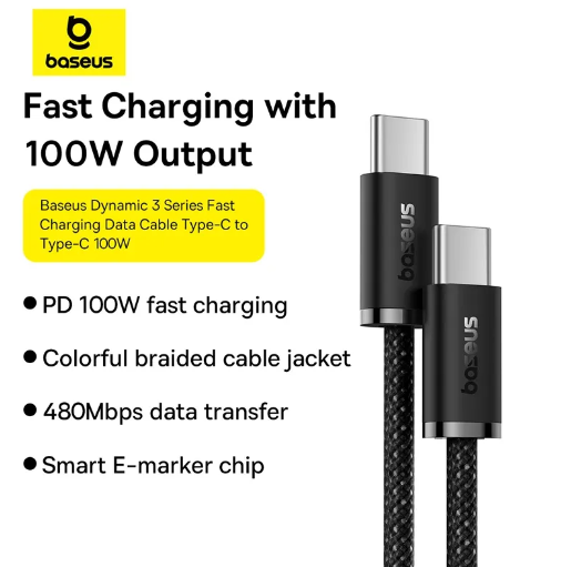 Baseus Dynamic 3 Series Fast Charging Data Cable Type-C to Type-C 100W 1m Cluster Black