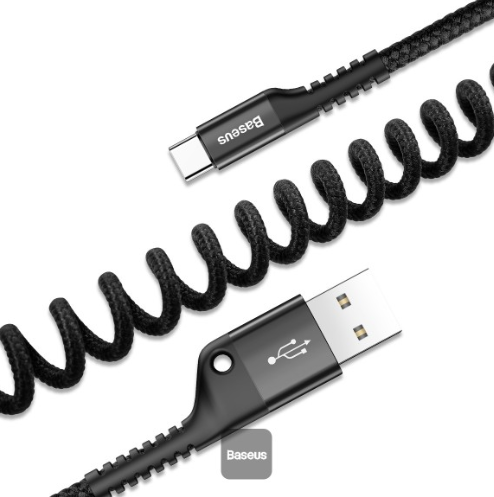 Baseus Coiled Spring Data Cable USB For Type-C 2A 1m Black