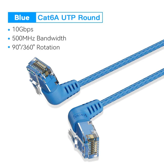 Vention Cat6A UTP Rotate Right Angle Ethernet Patch Cable 0.5M Blue Slim Type