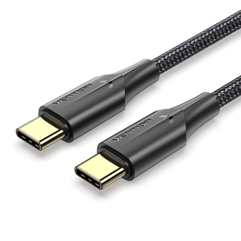 Vention Nylon Braided USB 2.0 C Male to C Male 3A Cable 1M Black - with LED indicator