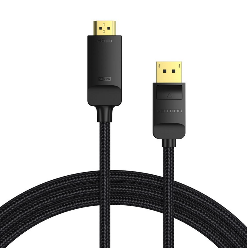 Vention Cotton Braided 4K DP Male to HDMI-A Male HD Cable 2M Black