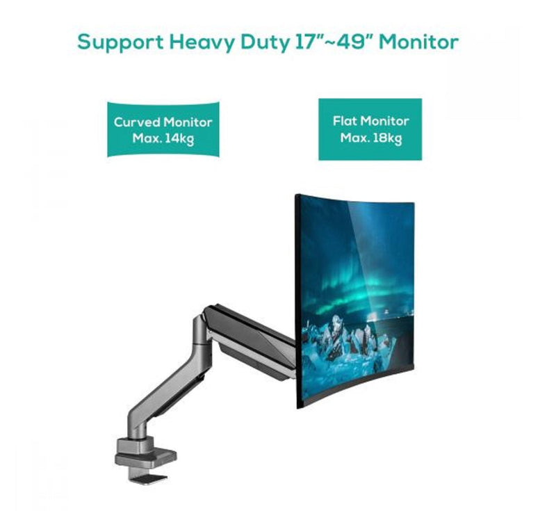 mBeat Activiva Heavy Duty Single Monitor Screen, Gas Spring Monitor Arm, Flat & Curved Screen