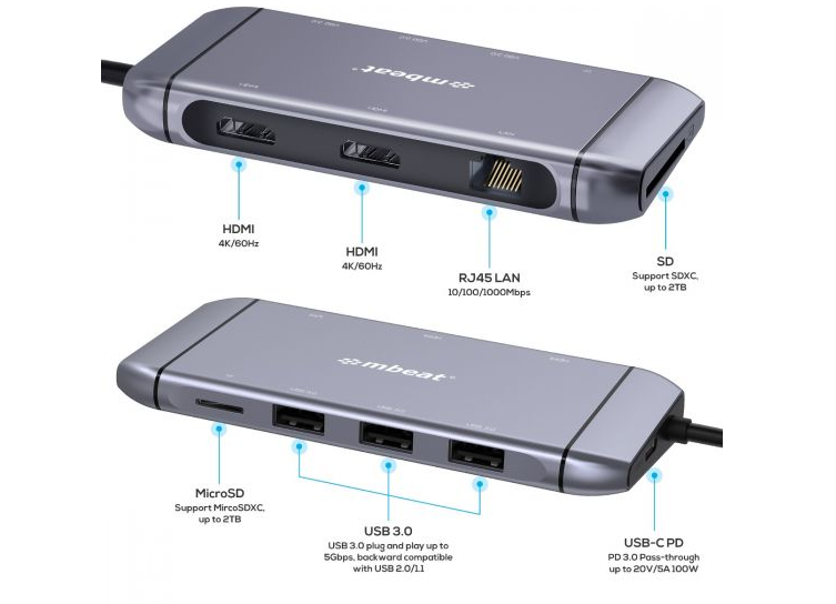 mbeat Elite X11 Dual HDMI USB-C Docking Station (Space Grey)