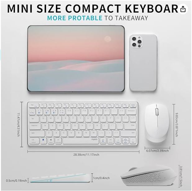 Rapoo 9050M slim multi-mode wireless Keyboard & Mouse, White