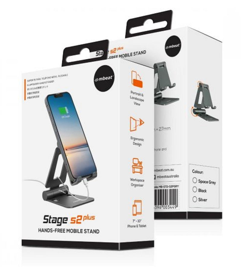 mBeat Foldable Hands Free Mobile & Tablet Stand - Space Grey