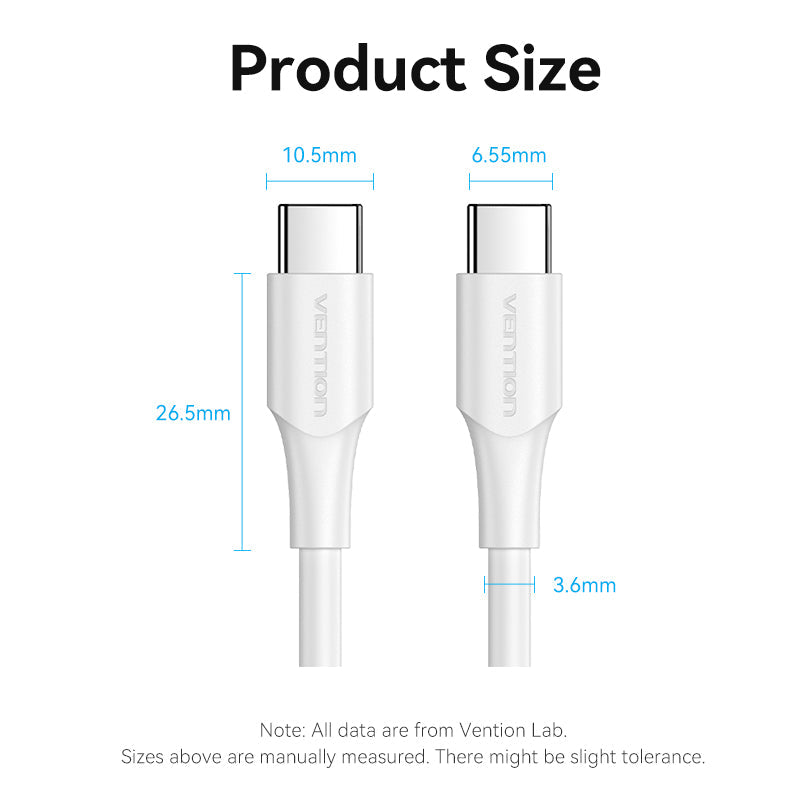 Vention USB 2.0 C Male to C Male 3A Cable 1.5M White