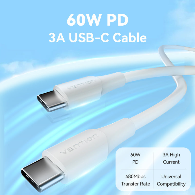 Vention USB 2.0 C Male to C Male 3A Cable 1.5M White