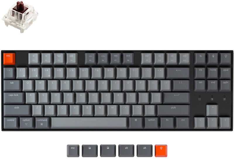 Keychron K8 ANSI 80% TKL Layout 87 Key - Brown Switch RGB - Gateron G pro Mechanical Wireless Normal Profile Keyboard