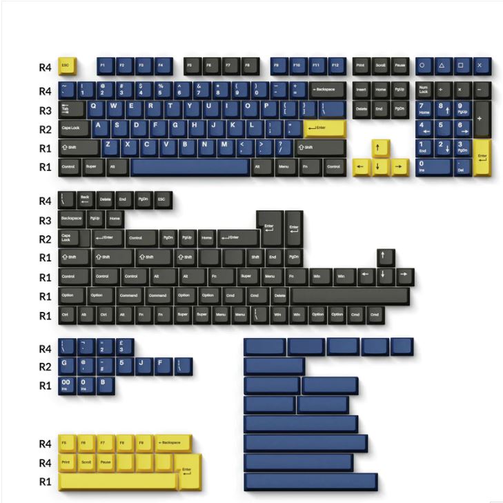 Keychron Double Shot Cherry PBT Keycap Full Keycap Set - Dark Blue and Golden