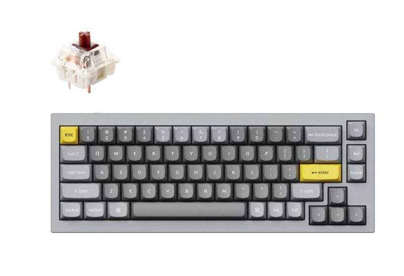 Keychron Q2-D3, 65% Layout 68 Keys, Brown Switch, RGB, Grey Frame, Hot-Swap, Gateron G Pro, Mechanical Wired Keyboard