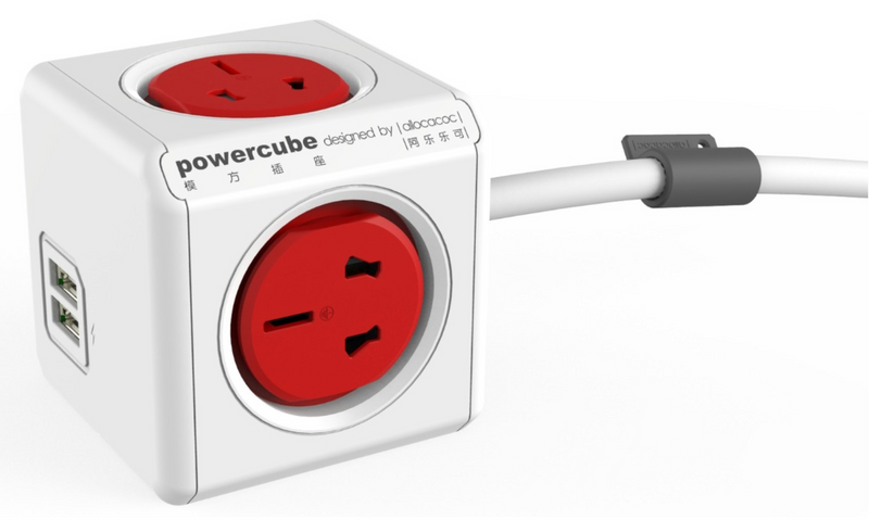 ALLOCACOC POWERCUBE Extended 4 Outlets with 2 USB 3M - Red