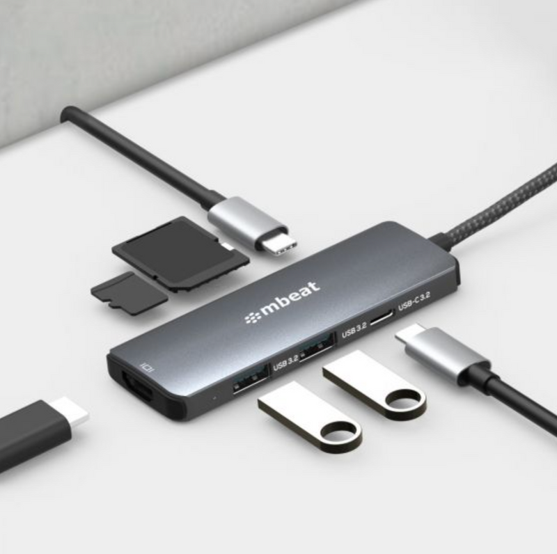 mbeat "Elite" 7-in-1 Multi-Port USB-C 3.2 Hub with 8K HDMI Video, 10Gbps Data, Space Grey