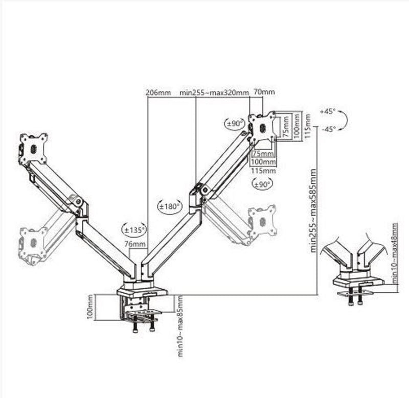 Bracom Dual monitors aluminum heavy-duty Gas Spring Monitor Arm for 17"-35"