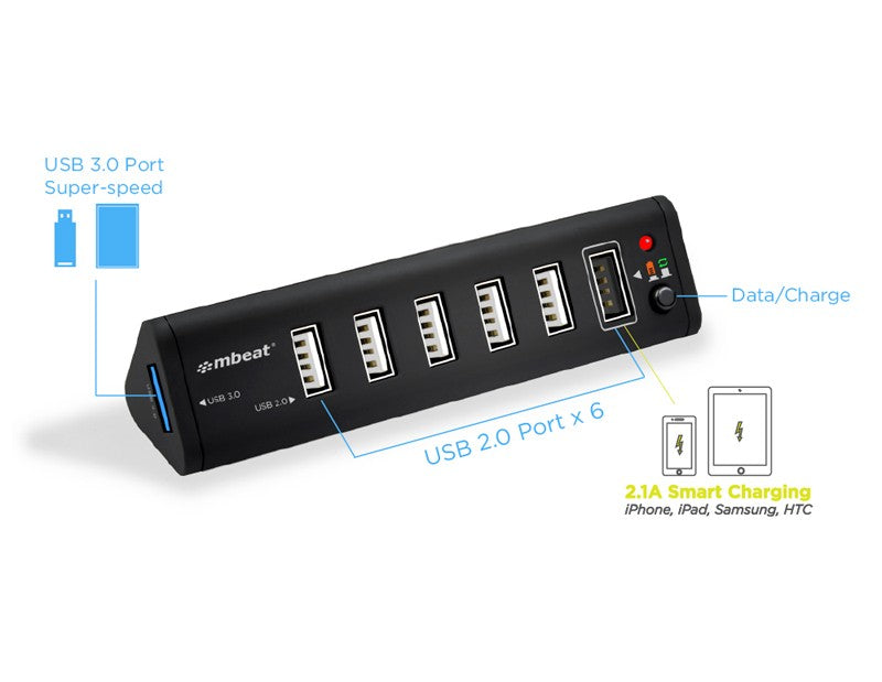 Mbeat 7 Port USB 3.0 x 1 + USB 2.0 x 6 hub with 2.1A smart charging function