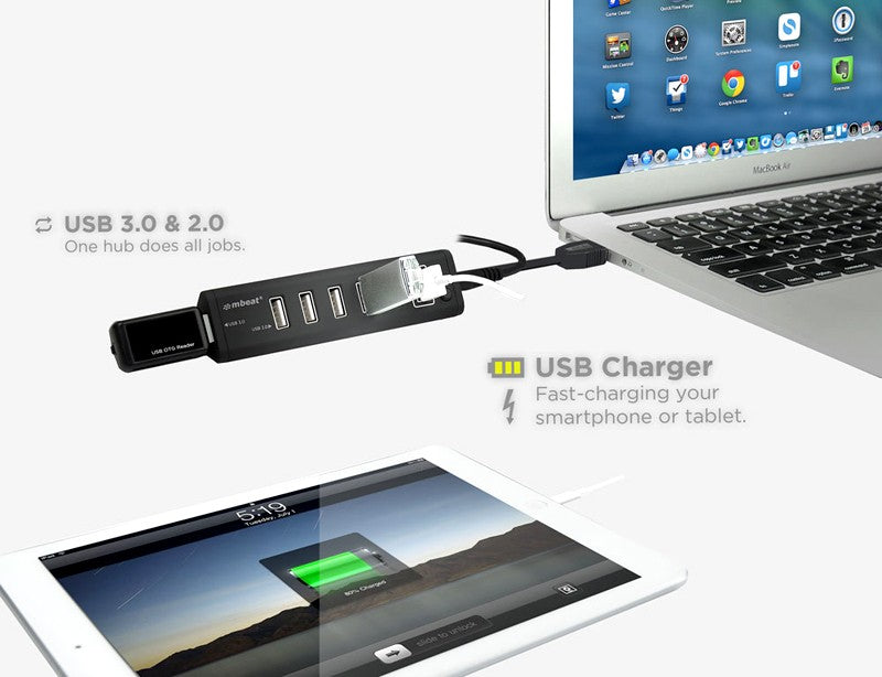 Mbeat 7 Port USB 3.0 x 1 + USB 2.0 x 6 hub with 2.1A smart charging function