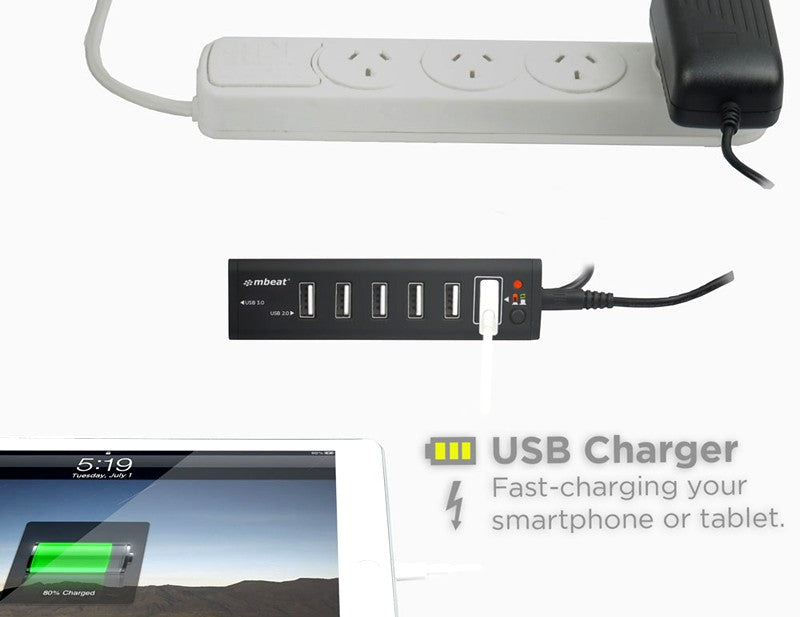 Mbeat 7 Port USB 3.0 x 1 + USB 2.0 x 6 hub with 2.1A smart charging function