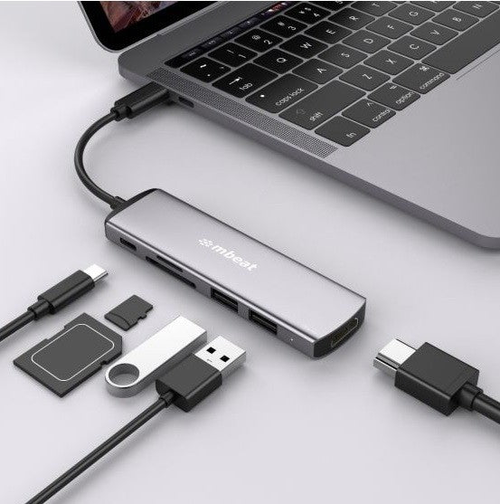 Mbeat Elite X6 6-in-1 Multifunction USB-C Hub with USB-C PD 60W, HDMI, SD, MicroSD and USB 3.0