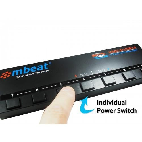 mbeat 4 Port USB 3.0 plus 3 Port USB 2.0 Hub with Switches and Power Adapter