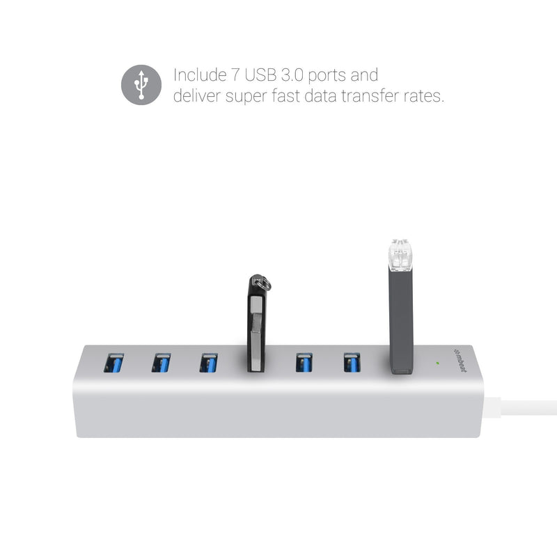 mbeat 7-Port USB 3.0 Aluminium Slim Hub with Power for PC and MAC